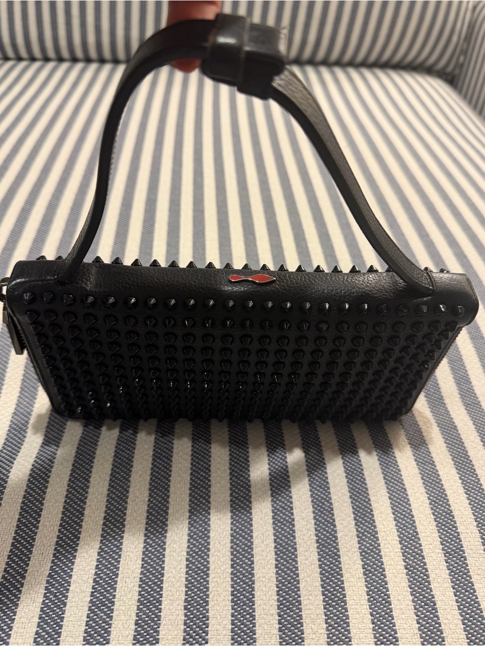 CHRISTIAN LOUBOUTIN Panettone Spikes XL Wallet Black Studded Leather Cluth 🖤❤️